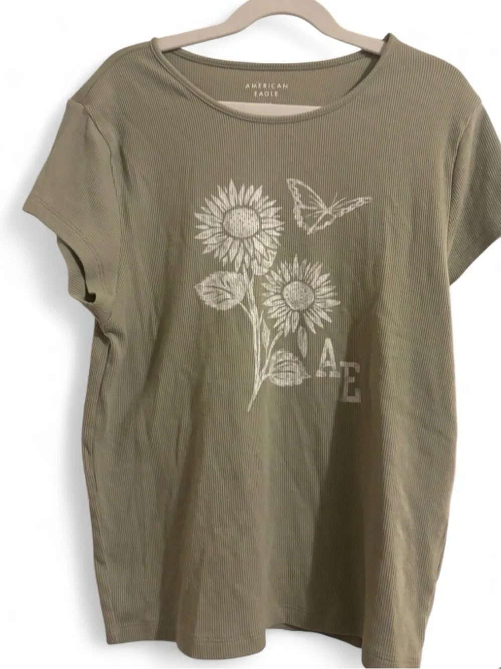 American Eagle Outfitters Olive Graphic Sunflower Tee